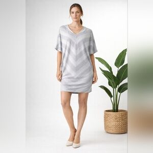 Bella Luxx Gray-On-Gray Stripe Oversized Stretch Dress szL #486